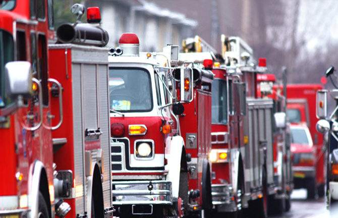 Fire trucks lined up